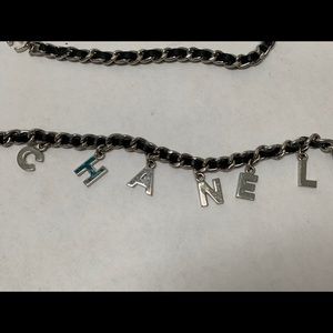 CHANEL Black Leather & Silver Chain Link Belt